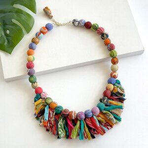 SALE—[Worldfinds] Fringe Kantha Sari Boho Necklace